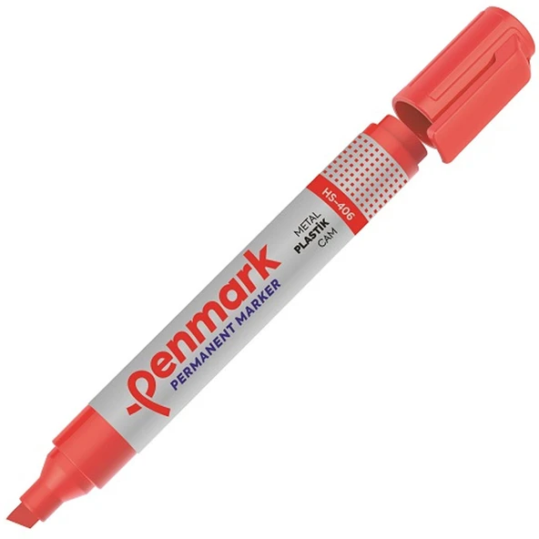 Penmark Permanent Marker Kesik Uç Kırmızı (12 adet)HS 406 03 ürün görseli 1