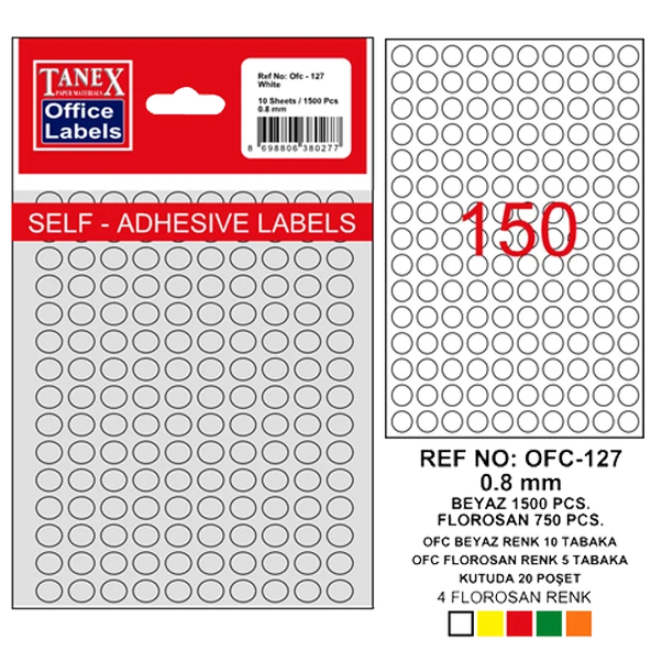 Tanex Ofis Etiketi Beyaz Ofc-127 (10 paket) ürün görseli 1