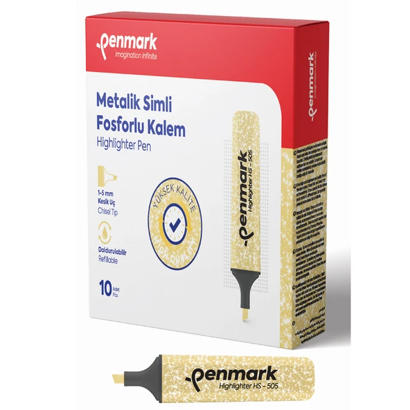 Penmark Fosforlu Kalem Metalik Simli Gold HS-505 ürün görseli 1