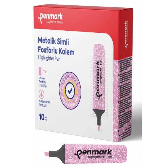 Penmark Fosforlu Kalem Metalik Simli Gül Pembe ürün görseli 1