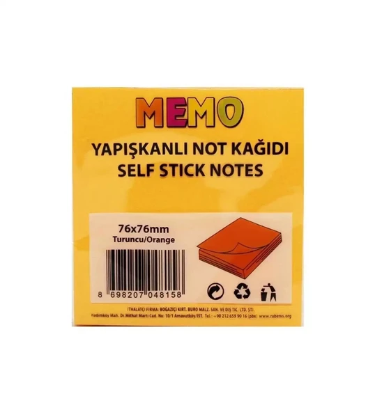 Rubenis Yapışkanlı Not Kağıdı 76x76 MM 50 Şeffaf Turuncu 50 YP RPS-153-24-PKT ürün görseli 1