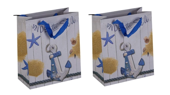 HEDİYE ÇANTASI SETİ 2 ADET,İTALYAN TASARIM,GEMİCİ ÇIPASI 32X26X10CM ürün görseli 1