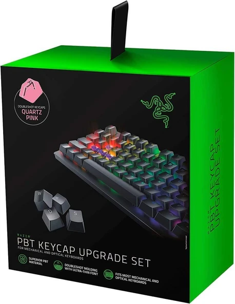 Oyun Klavyesi için Razer PBT Tuş Takımı - Mekanik ve optik klavyeler için klavye yükseltme seti (arka ışık uyumluluğu, üstün PBT malzemesi) Kuvars/Pembe Outlet ürün görseli 1