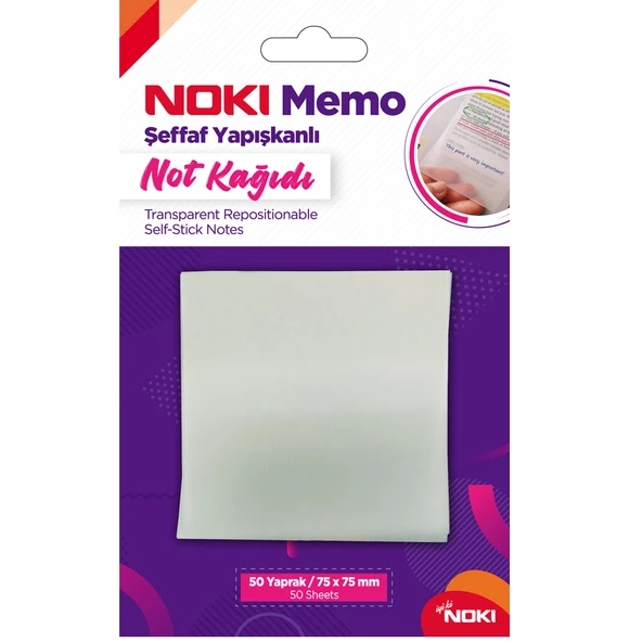 Noki Yapışkanlı Not Kağıdı Memo 50 YP 75x75 Şeffaf  12300--12 li ürün görseli 1