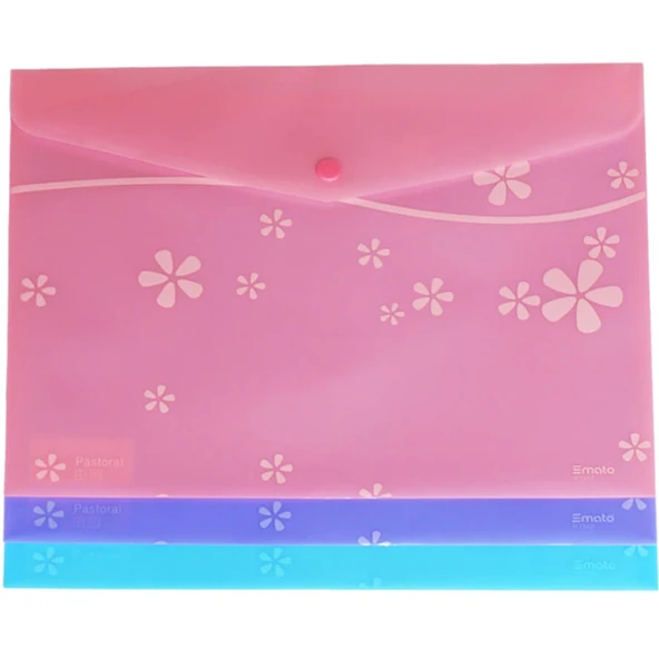 Smato Çıtçıtlı Evrak Zarfı Mat Çiçek Desenli Mavi W7542-12-PKT ürün görseli 1