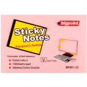 Bigpoint Yapışkanlı Not Kağıdı 75x50 Pembe BP801-22 ürün görseli 1