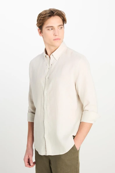 Regular Fit Gömlek Beige Beige XL - Resim 5