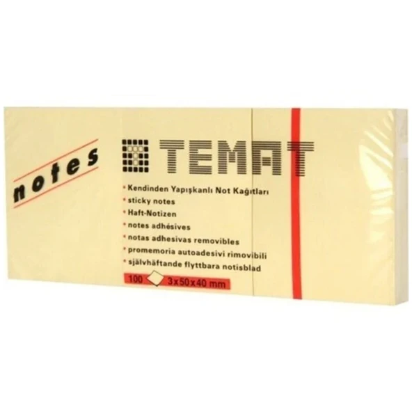Temat Yapışkanlı Not Kağıdı 100 Yp Pastel Sarı 3x50x40 MM 11230 ürün görseli 1