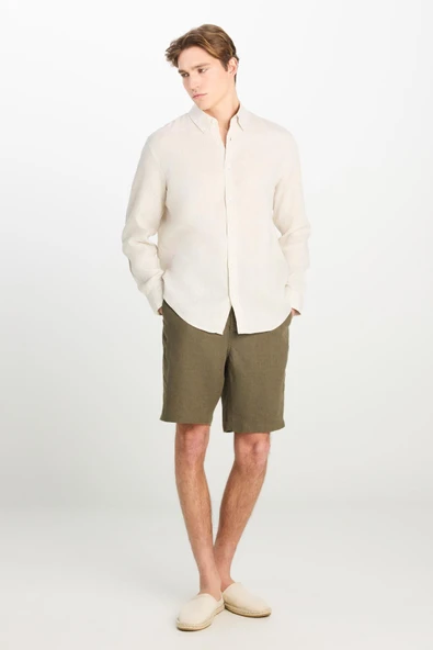 Regular Fit Gömlek Beige Beige M - Resim 3