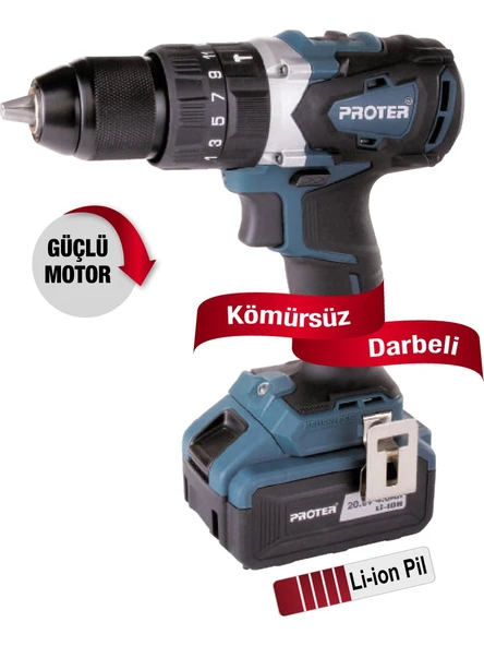 Proter Pst 740 BL Çift Akülü 20V/4AH Darbeli Şarjlı Matkap ürün görseli 1