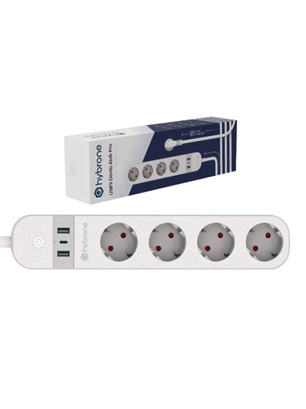 Hybrone USB Ve Type-C Girişli Akım Korumalı Dörtlü Wi-Fi Akıllı Priz, 16 Amper, Enerji İzleme ürün görseli 1