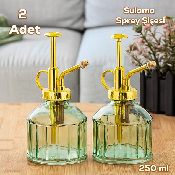 Perotti 15733 2'li Yeşil Vintage Cam Bitki Sulama Şişesi Oda Kokusu Dağıtıcı Cam Dağıtıcı Sprey 250ml ürün görseli 1
