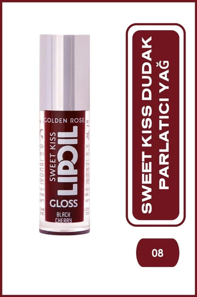Golden Rose Sweet Kiss Lip Oil Gloss 08 Black Cherry Dudak Parlatıcısı ürün görseli 1