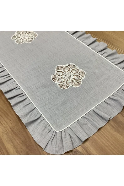 OYA home Dantelli Ranır Gri -45*150 cm ürün görseli 1