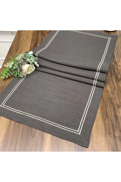 OYA home Koyu Gri & Kırık Beyaz Çift Dikişli Ranır -45*150 Cm ürün görseli 1