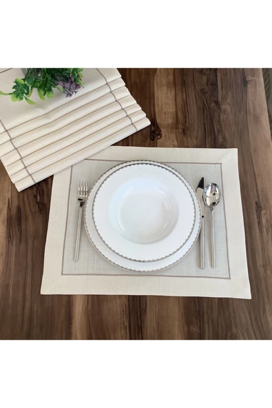 OYA home Bej Piko Detaylı Amerıkan Servis Set - 6 Lı ürün görseli 1