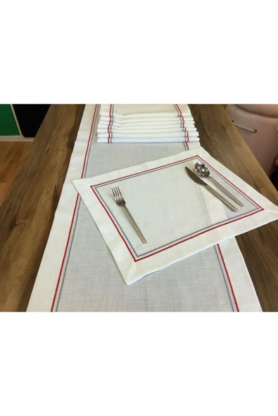 OYA home Kırmızı Gri Pikolu Amerikan Servis (4) & Ranır (1) Set- Toplam 5 Parça ürün görseli 1