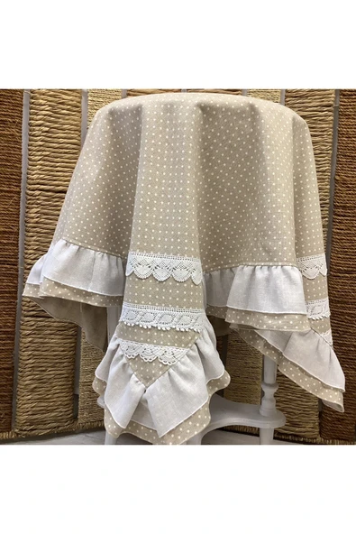 OYA home Puantiye & Fırfır Detaylı Kare Örtü -100*100 Cm ürün görseli 1
