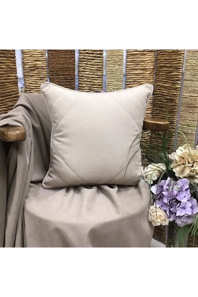 OYA home Kadife Dokulu Dikiş Detaylı Kırlent Kılıfı -vizon - 40*40 Cm ürün görseli 1