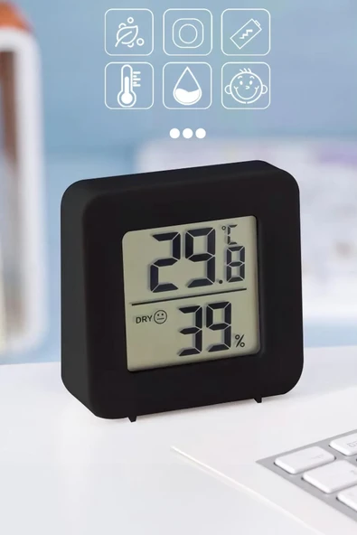 Sıcaklık Nem Ölçer Termometre Higrometre  Mini LCD Dijital Duvara Takılabilir Siyah ürün görseli 1