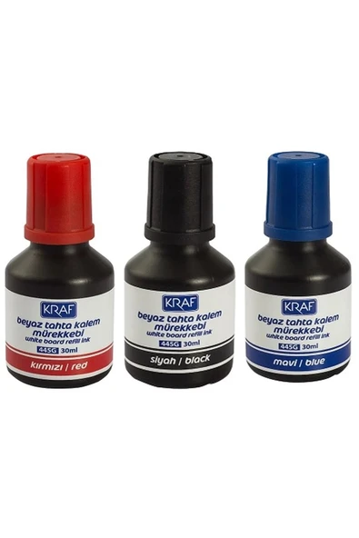 Kraf Beyaz Tahta Kalem Mürekkebi 3'Lü Set Siyah/Kırmızı/Mavi 30Ml (445G) ürün görseli 1