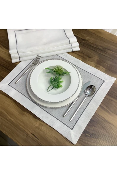 OYA home Gri Piko Dikişli Amerıkan Servis Set - 6 Lü ürün görseli 1