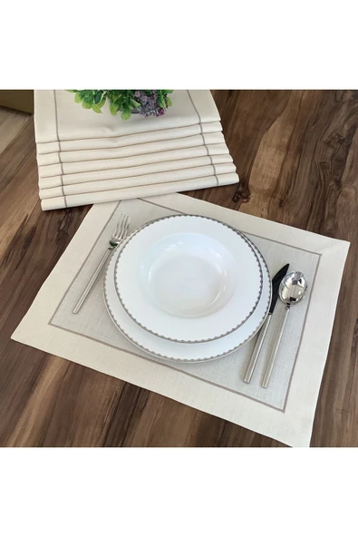 OYA home Bej Piko Detaylı Amerıkan Servis Set - 8 Lı ürün görseli 1