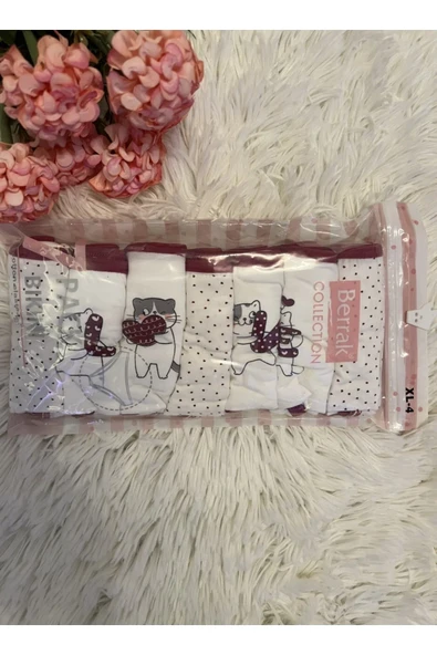 Berrak 11444 Bordo Kedi Desenli Kadın 7'li Külot ürün görseli 1