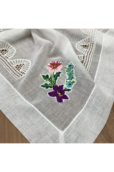 OYA home Dantelli & Kaneviçeli Kare Örtü - 100 *100  cm ürün görseli 1