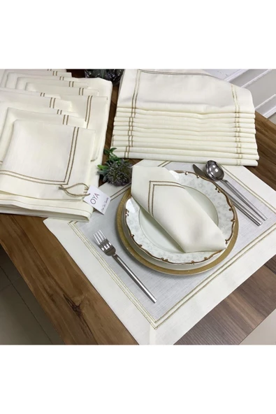 OYA home Çift Pikolu Gold Dikişli Amerikan Servis&peçete - 24 Parca ürün görseli 1