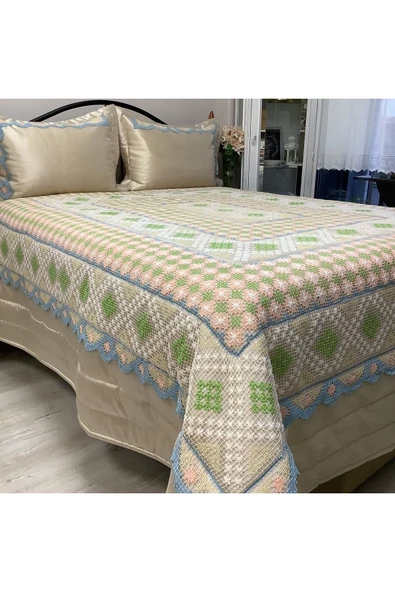 OYA home Renkli Dantelli Yatak Örtüsü -3 parça ürün görseli 1