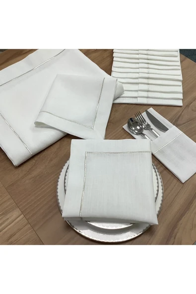 OYA home Gümüş Piko Detaylı Masa Örtüsü (1) & Peçete (8)& Kaşıklık (8) ürün görseli 1