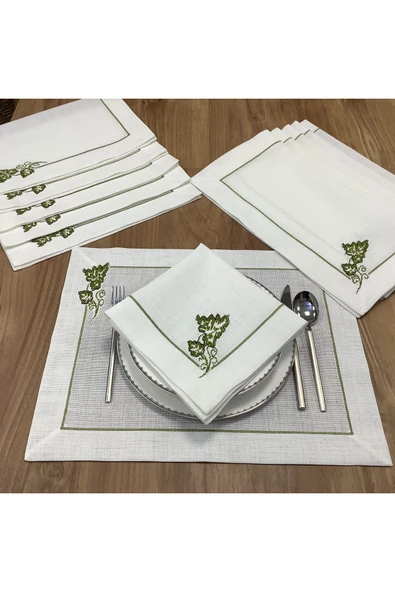 OYA home Kaneviçe İşlemeli & El Dantelli Amerıkan Servıs (6) & Peçete (6) Set -12 parça ürün görseli 1