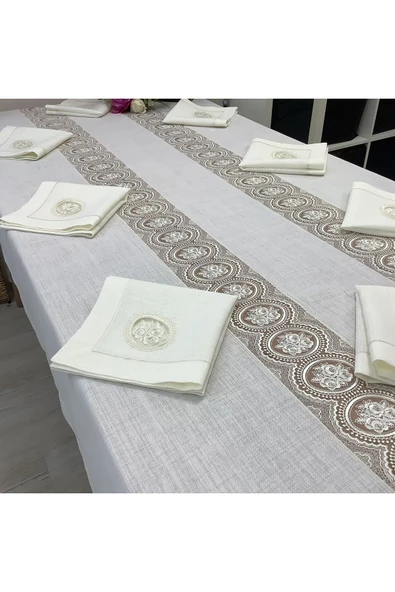 OYA home Gül Dantel Desenli Masa Örtüsü & Peçete (12) Set -13 parça ürün görseli 1