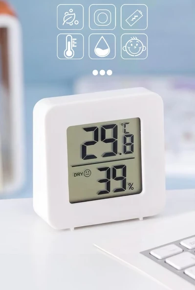 Sıcaklık Nem Ölçer Termometre Higrometre Mini LCD Dijital  - Duvara Takılabilir Beyaz ürün görseli 1