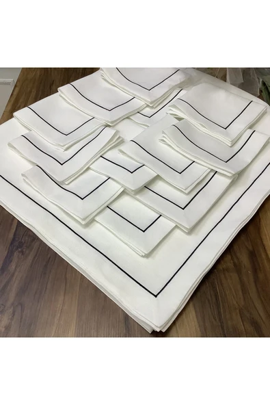 OYA home Siyah Piko Dikişli Masa Örtü(1) & Peçete(12) Set- 13 Parça ürün görseli 1