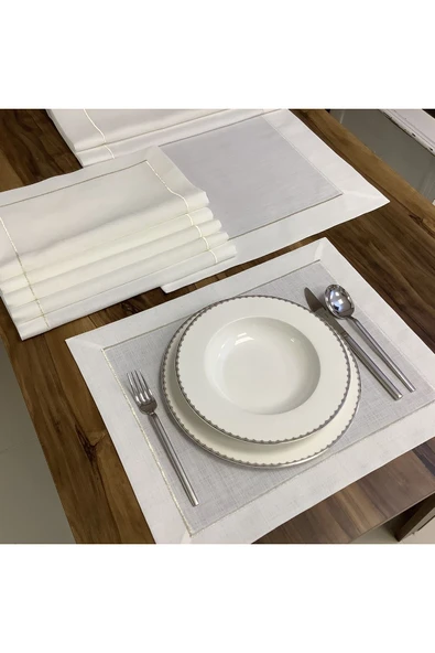 OYA home Çift Pikolu Gümüş Masa Örtüsü(1) Ranır(1) Peçete (12) Amerıkan Servıs (12) Set -26 Parça ürün görseli 1