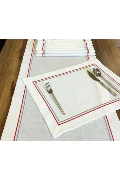 OYA home Kırmızı & Gri Li Ranır(1) & Amerikan Servis (8) Set - Toplam 9 Parca ürün görseli 1