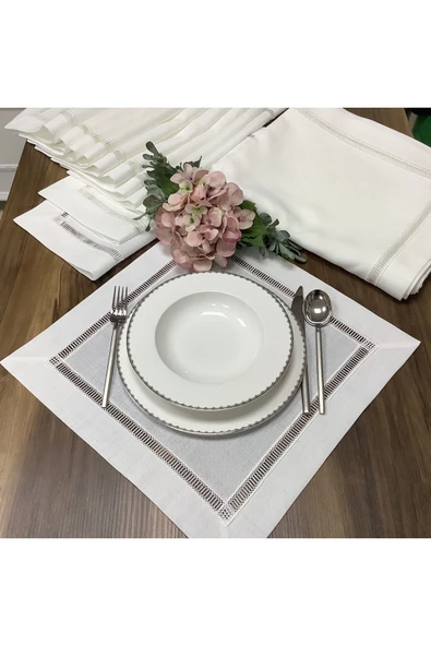 OYA home Kolber Detaylı Masa Örtüsü (1) & Peçete (8) - 9 Parca Set ürün görseli 1