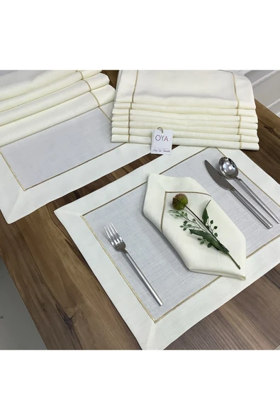 OYA home Gold Tek Dikişli Amerıkan Servis(6) & Peçete (6) & Ranır (1) - 13 Parca ürün görseli 1