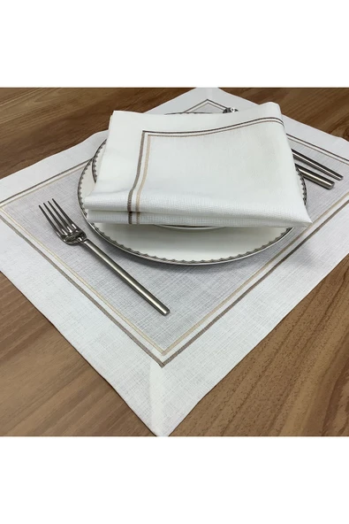 OYA home Çift Pikolu ( Bej&gri) Amerıkan Servıs (8) & Peçete(8) & Ranır(1) Set - 17 Parca ürün görseli 1
