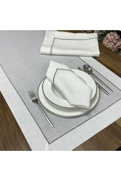 OYA home Gri Piko Dikişli Masa Örtüsü (1) & Peçete (12) & Ranır (1) Set -14 Parça ürün görseli 1