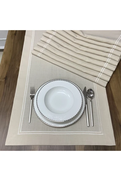 OYA home Kırık Beyaz Çift Piko Dikişli Ranır(1)& Amerıkan Servis(8) Set -9 Parça ürün görseli 1