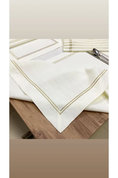 OYA home Altın Sim Çift Dikişli Masa(1) & Ranır(1) & Amerıkan Servis (8) Set -10parça ürün görseli 1
