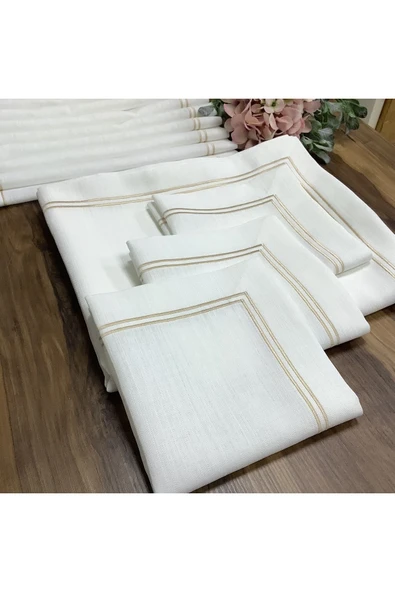 OYA home Çift Dikişli Gold Sarmalı Masa Örtüsü (1) & Peçete (8)- 9 Parça ürün görseli 1