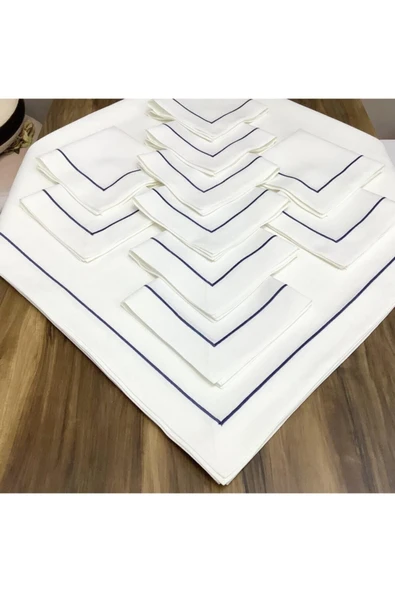 OYA home Mavi Piko Dikiş Detaylı Masa Örtüsü (1) & Peçete(8) Set -toplam 9 Parca ürün görseli 1