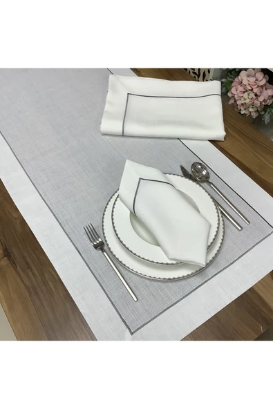 OYA home Gri Piko Dikişli Masa Örtü(1) & Peçete (8) & Ranır (1) &kaşıklık (8) Set -18 Parça ürün görseli 1