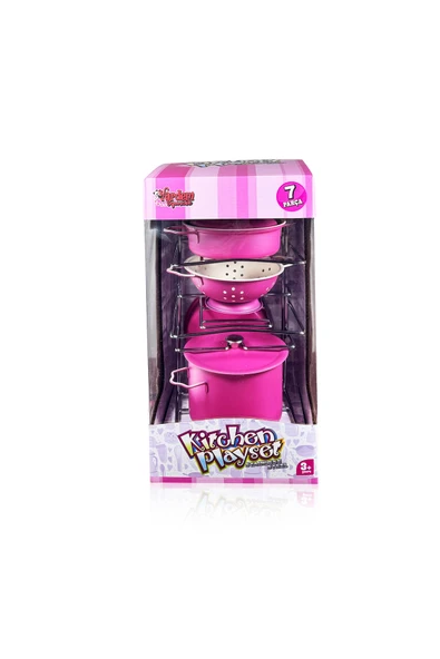 VARDEM OYUNCAK Vardem 7 Parça Raflı Pembe Emaye Tencere Tava Seti ürün görseli 1