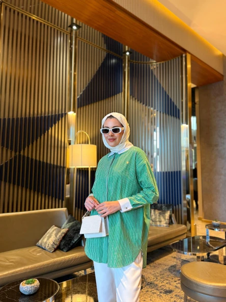 ÇİZGİLİ TAŞLI PAMUKLU GÖMLEK - Resim 5
