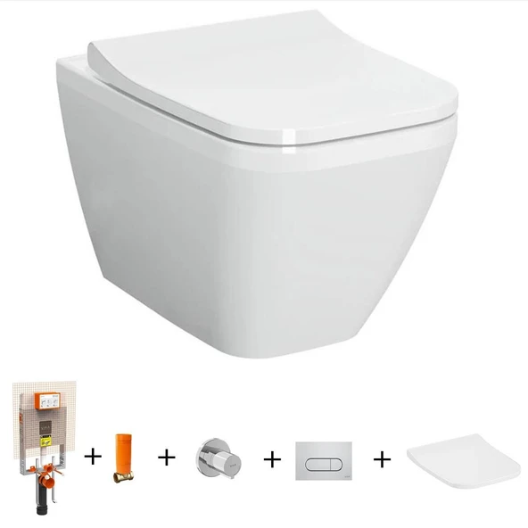 VitrA İntegra Square Rim-Ex Asma Klozet + Slim Duroplast Yavaş Kapak + Gömme Rezervuar  SET ürün görseli 1